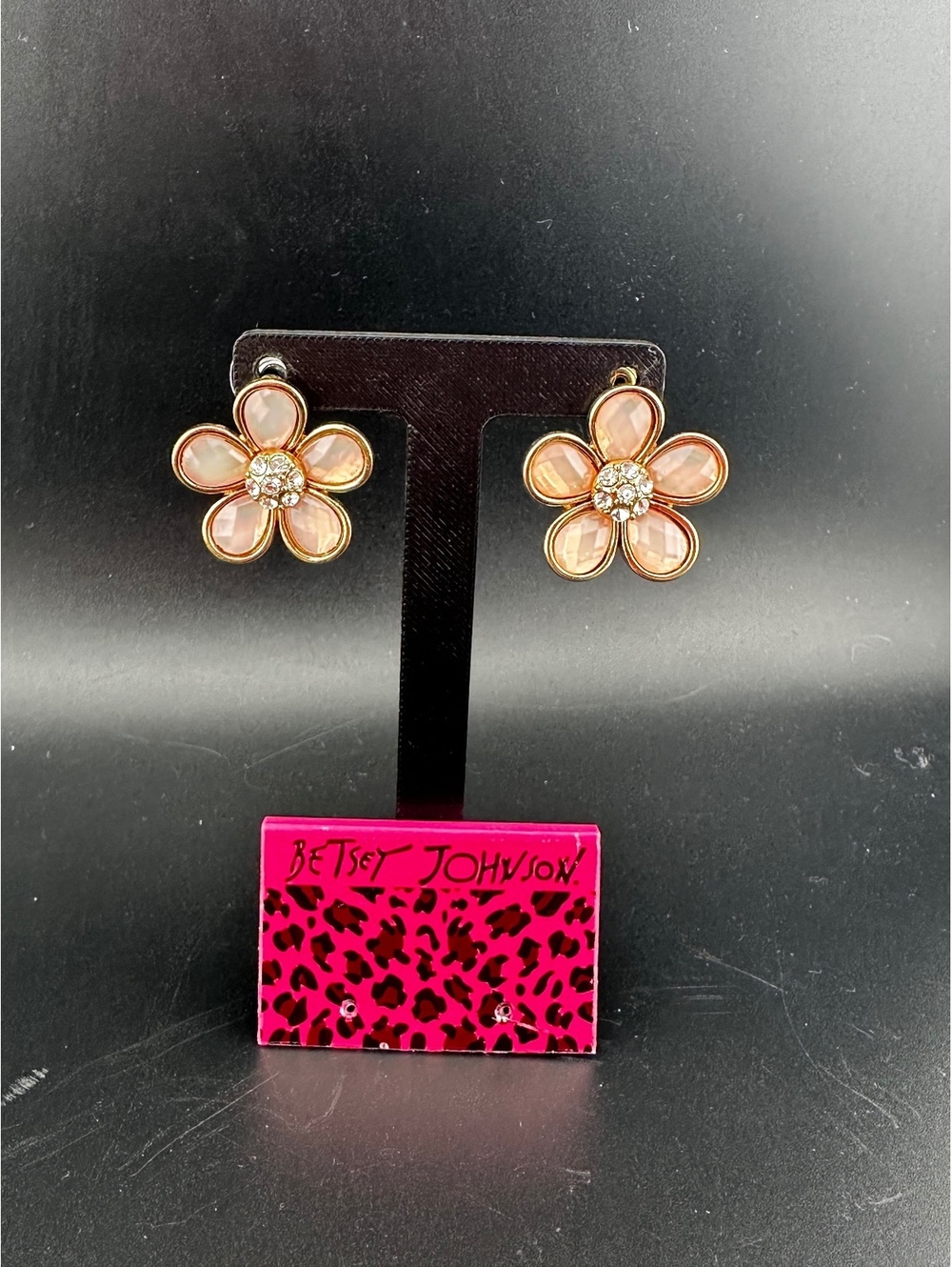 Betsey Johnson Floral Stud Earrings with Rhinestone Centers